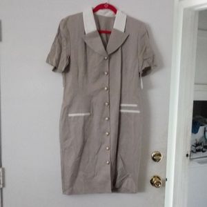 Tan and White Button Dress